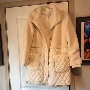 LOFT Cream Teddy Jacket with Quilted Accents